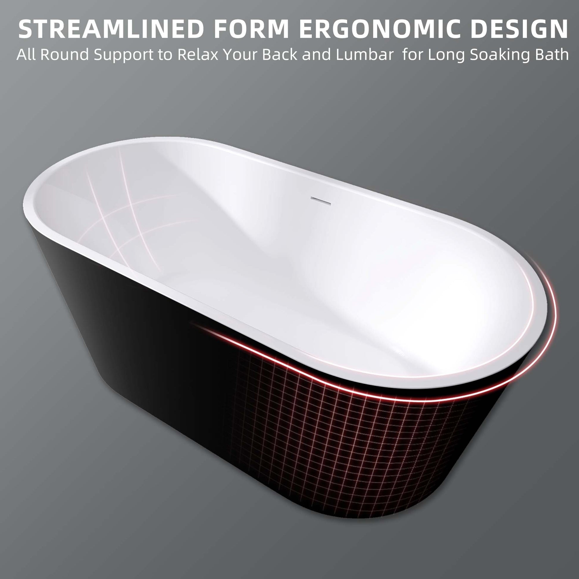 55" Acrylic Free Standing Tub Classic Oval Shape Soaking Tub, Adjustable Freestanding Bathtub With Integrated Slotted Overflow And Chrome Pop Up Drain Anti Clogging Gloss Black Black Oval Bathroom Freestanding Tubs Polished Less Than 59 In Modern Soaking