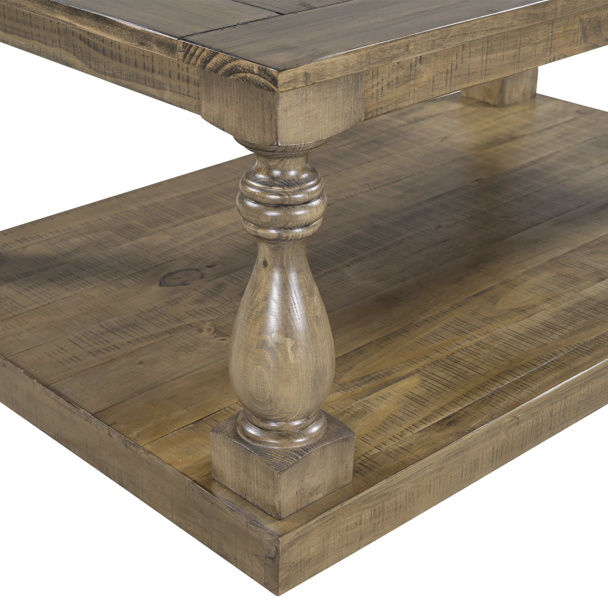 Rustic Floor Shelf Coffee Table With Storage,Solid Pine Wood As Same As Wf287269Aad Yellow Brown Pine