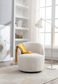 Teddy Fabric Swivel Accent Armchair Barrel Chair With Black Powder Coating Metal Ring,Ivory White Ivory Foam Upholstered