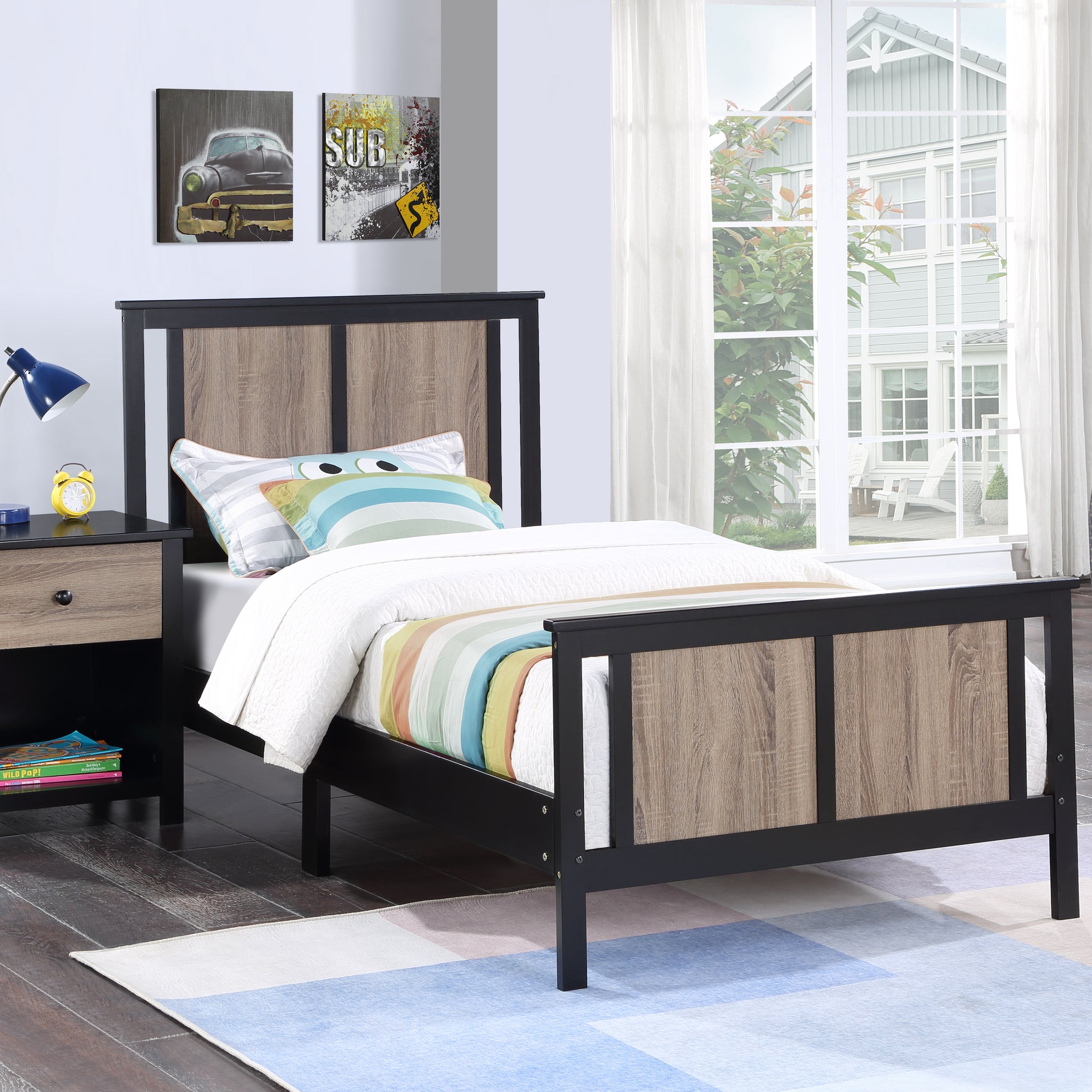 Connelly Reversible Panel Twin Bed Black Vintage Walnut Black Solid Wood