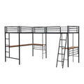 Twin Size Metal Loft Bed With Two Built In Desks,Black Twin Black Metal