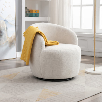 Teddy Fabric Swivel Accent Armchair Barrel Chair With Black Powder Coating Metal Ring,Ivory White Ivory Foam Upholstered