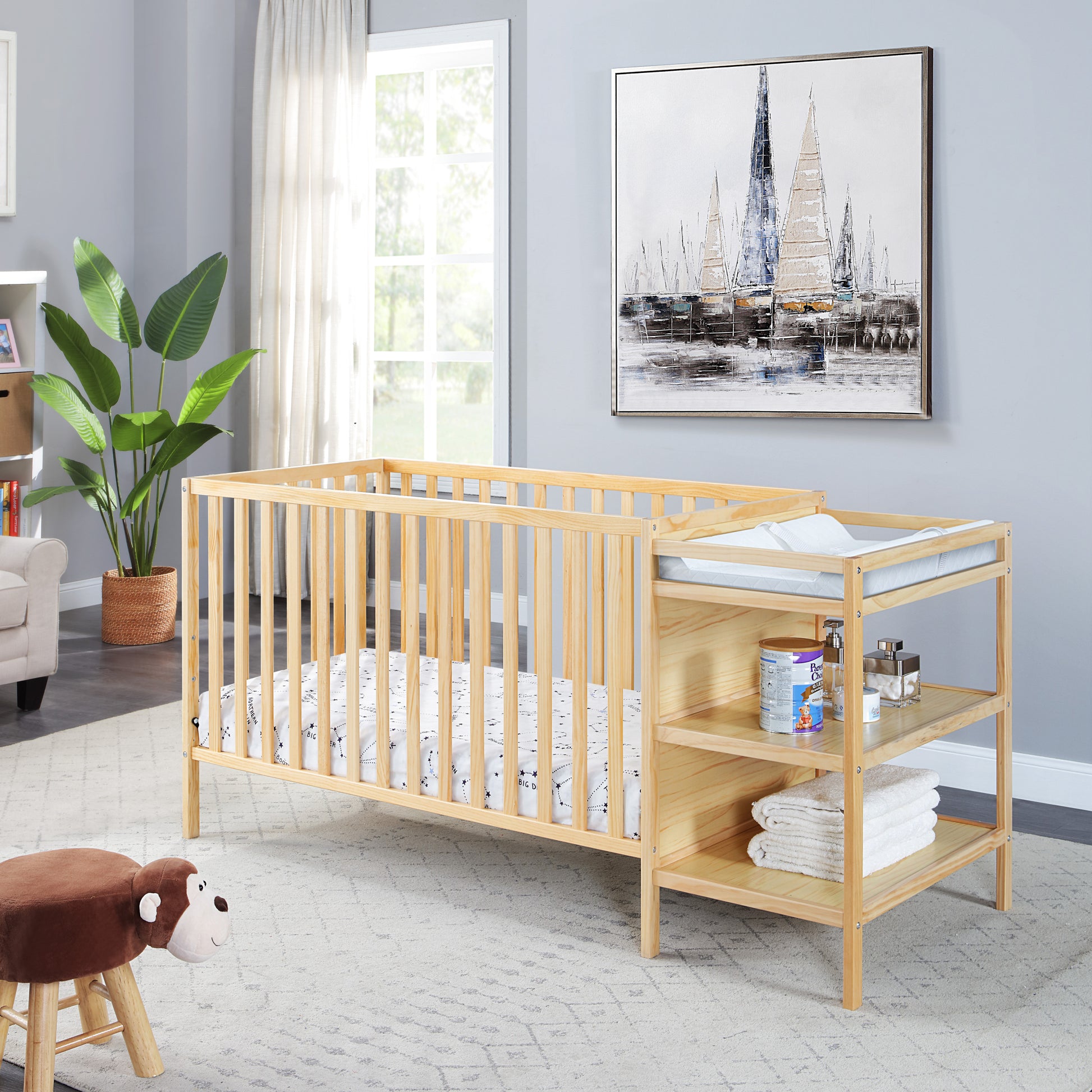 Palmer 3 In 1 Convertible Crib And Changer Combo Natural Natural Solid Wood