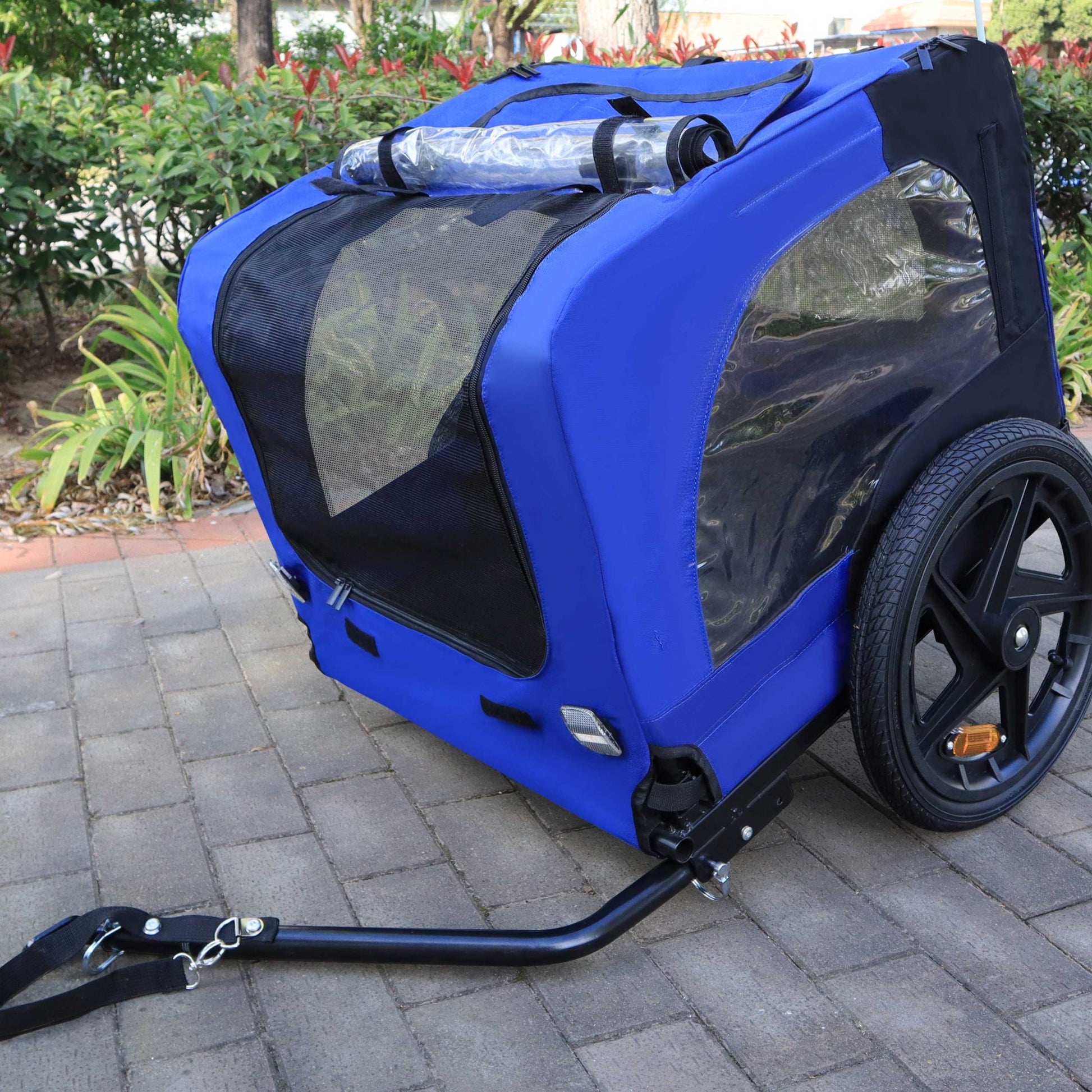 Blue High Quality 16 Inch Air Wheel Pet Bike Trailer For Dogs Foldable Bicycle Pet Trailer Blue Oxford Fabric Steel