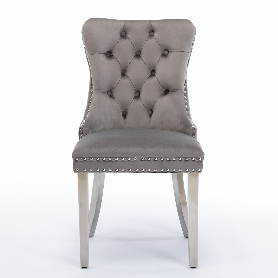 Nikki Collection Modern, High End Tufted Solid Wood Contemporary Velvet Upholstered Dining Chair With Chrome Stainless Steel Plating Legs,Nailhead Trim,Set Of 2,Gray And Chrome, Sw1701Gy Rubberwood Gray Dining Room American Design Rubberwood Wing Back