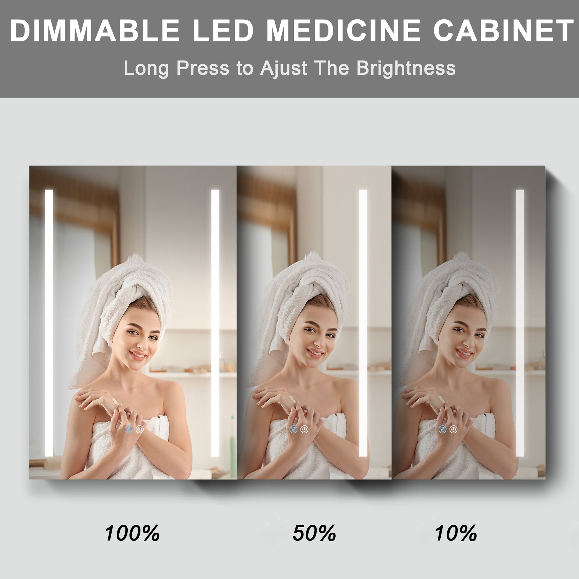 30X20 Inch Led Bathroom Medicine Cabinets Surface Mounted Black Modern Aluminium