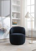 Teddy Fabric Swivel Accent Armchair Barrel Chair With Black Powder Coating Metal Ring,Dark Blue Dark Blue Foam Upholstered