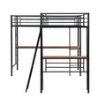 Twin Size Metal Loft Bed With Two Built In Desks,Black Twin Black Metal