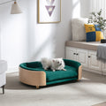 Scandinavian Style Elevated Dog Bed Pet Sofa With Solid Wood Legs And Bent Wood Back, Velvet Cushion,Large Size Green Foam Solid Wood