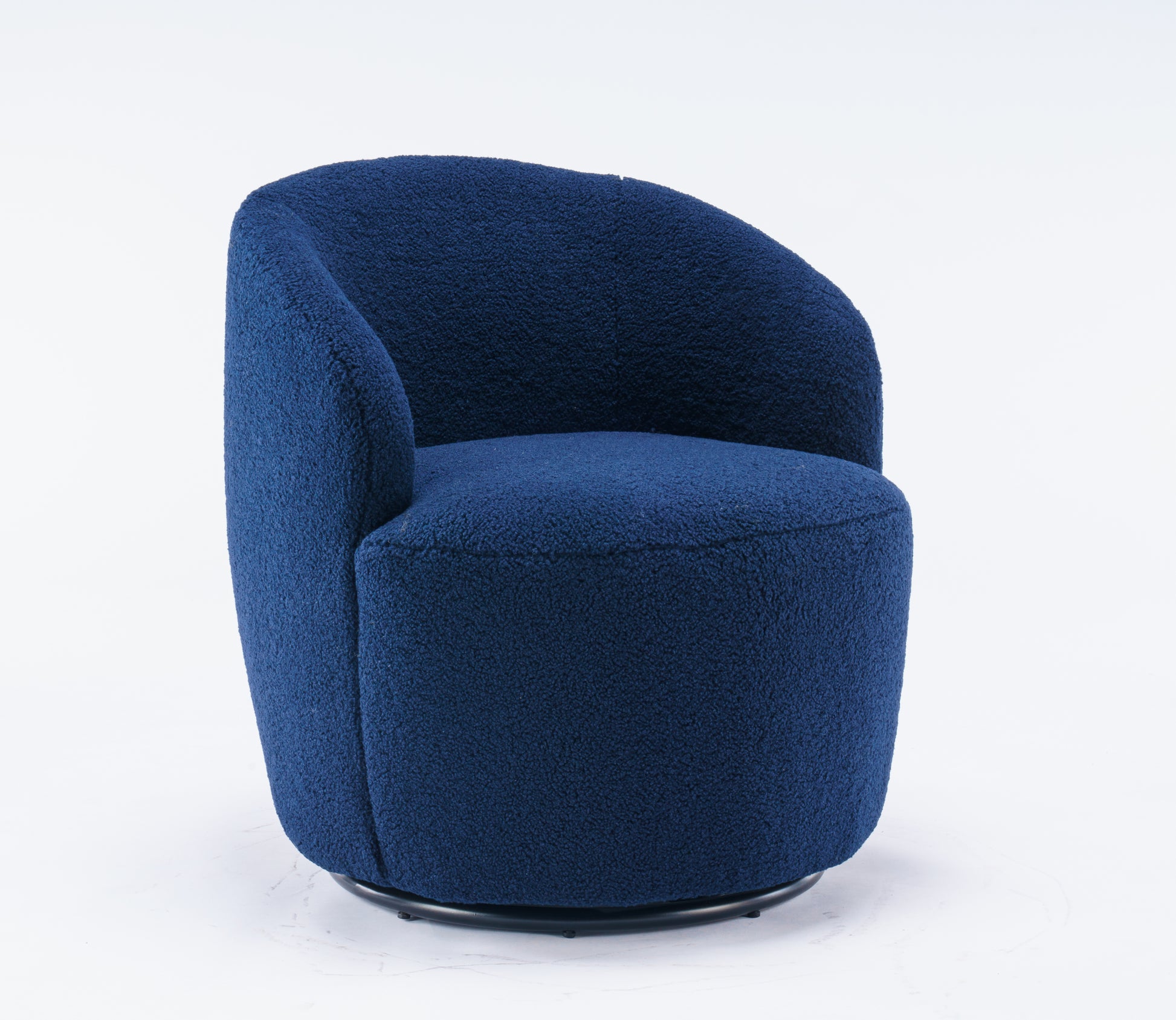 Teddy Fabric Swivel Accent Armchair Barrel Chair With Black Powder Coating Metal Ring,Dark Blue Dark Blue Foam Upholstered