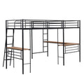 Twin Size Metal Loft Bed With Two Built In Desks,Black Twin Black Metal