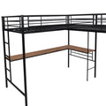 Twin Size Metal Loft Bed With Two Built In Desks,Black Twin Black Metal