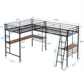 Twin Size Metal Loft Bed With Two Built In Desks,Black Twin Black Metal