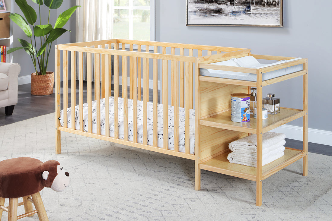 Palmer 3 In 1 Convertible Crib And Changer Combo Natural Natural Solid Wood