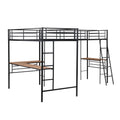 Twin Size Metal Loft Bed With Two Built In Desks,Black Twin Black Metal