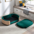 Scandinavian Style Elevated Dog Bed Pet Sofa With Solid Wood Legs And Bent Wood Back, Velvet Cushion,Large Size Green Foam Solid Wood