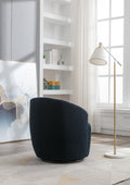 Teddy Fabric Swivel Accent Armchair Barrel Chair With Black Powder Coating Metal Ring,Dark Blue Dark Blue Foam Upholstered