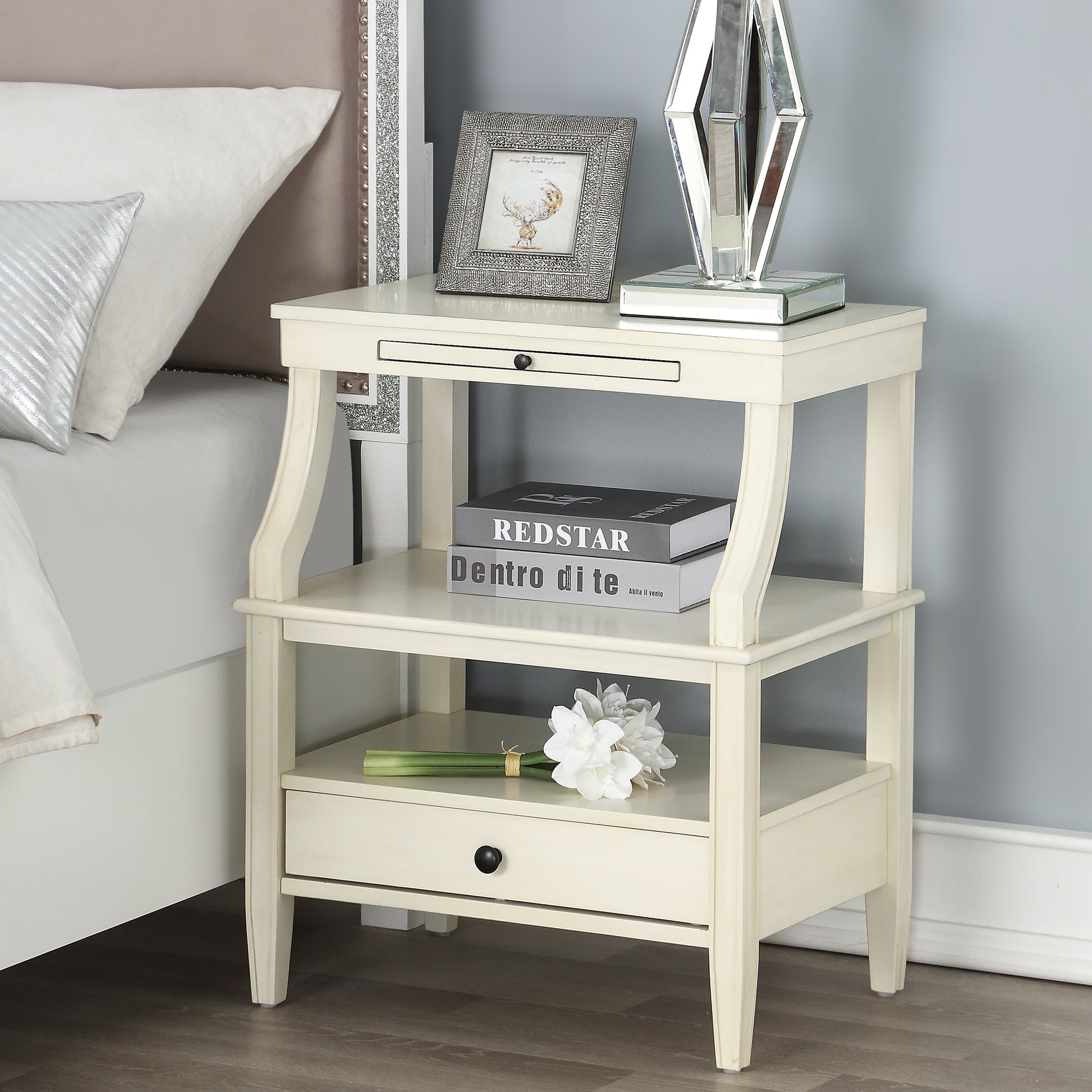 Newland Antique White Storage Nightstand Antique White Wood Plywood
