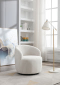 Teddy Fabric Swivel Accent Armchair Barrel Chair With Black Powder Coating Metal Ring,Ivory White Ivory Foam Upholstered