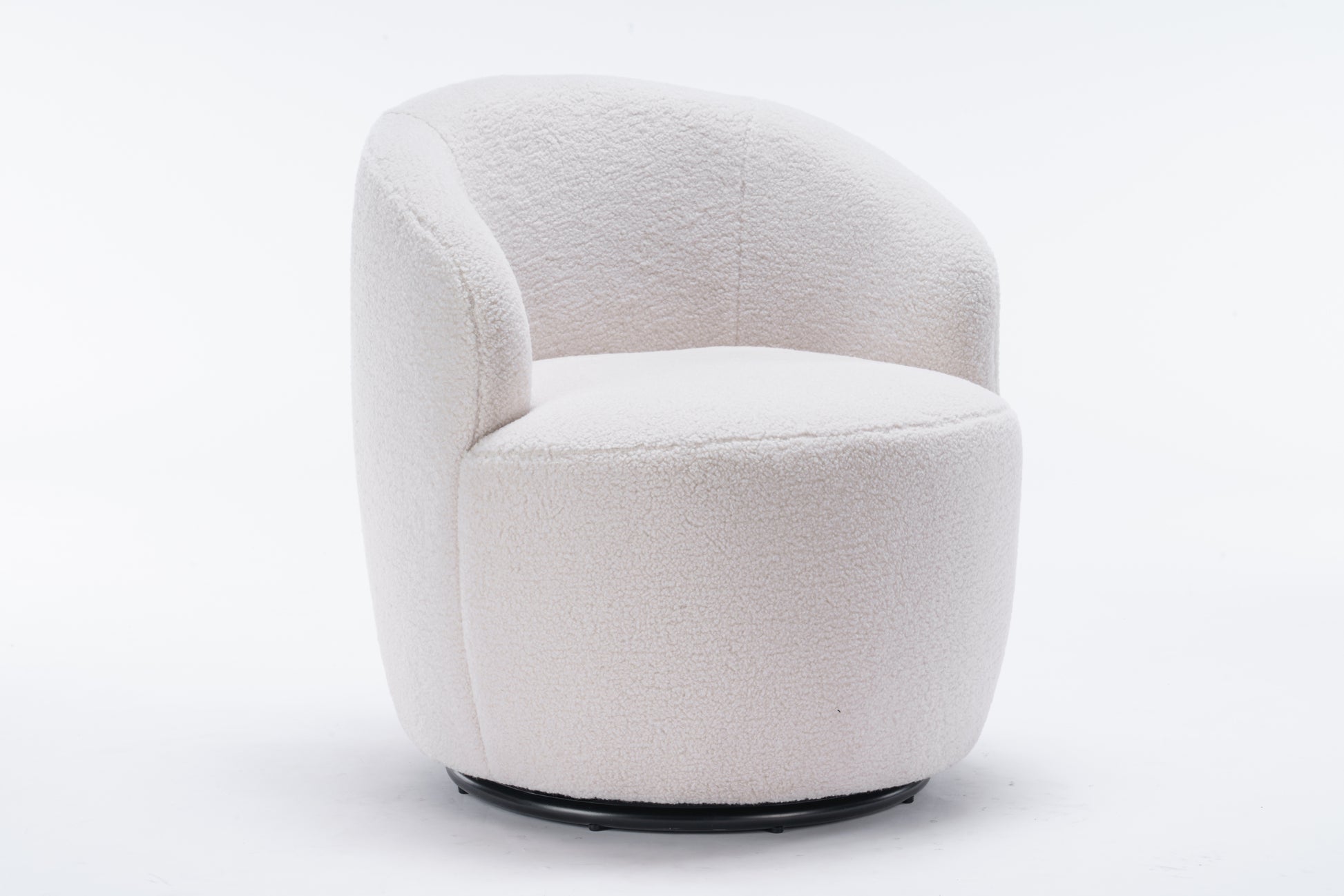 Teddy Fabric Swivel Accent Armchair Barrel Chair With Black Powder Coating Metal Ring,Ivory White Ivory Foam Upholstered