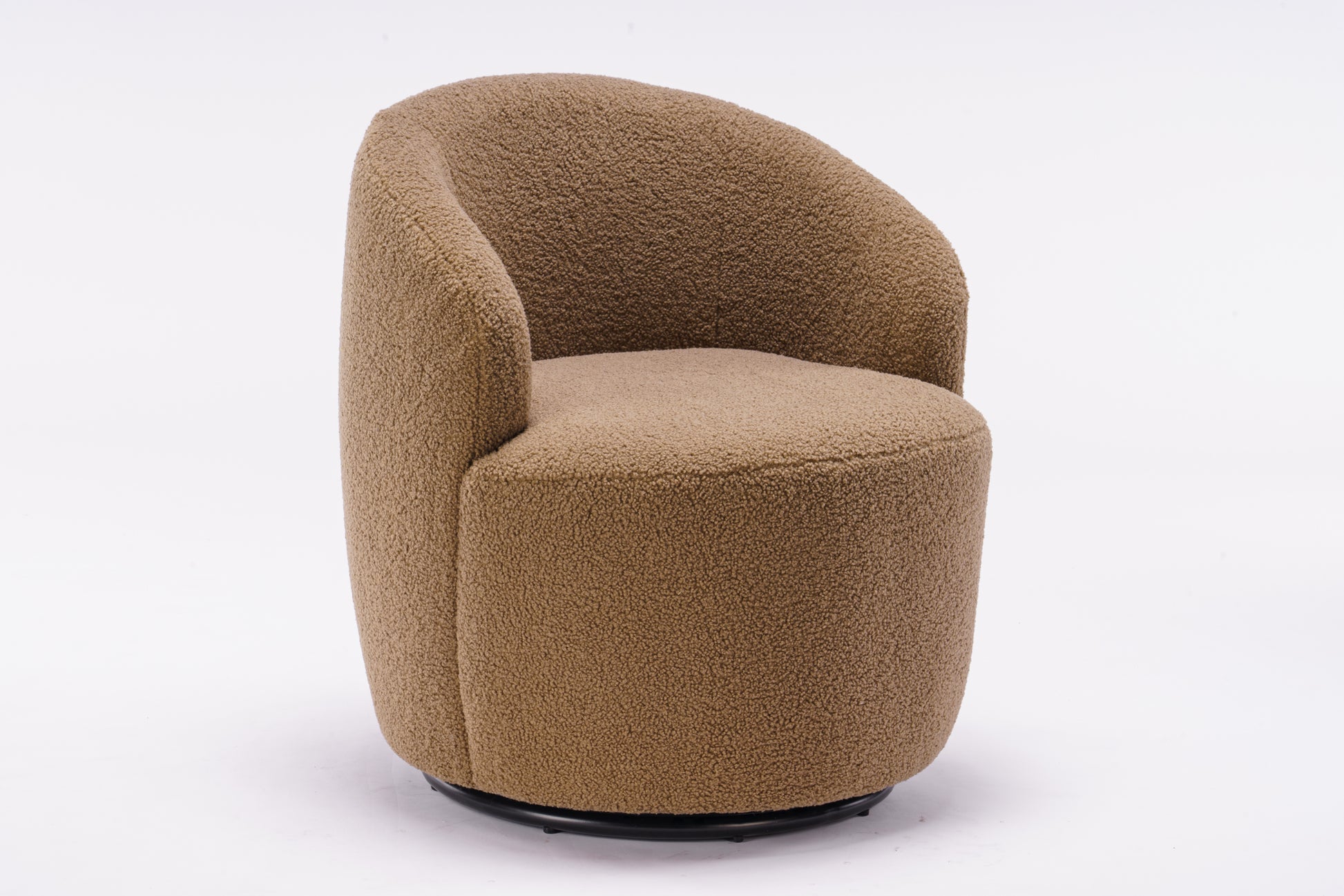 Teddy Fabric Swivel Accent Armchair Barrel Chair With Black Powder Coating Metal Ring,Coffee Brown Coffee Foam Upholstered