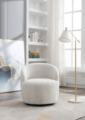 Teddy Fabric Swivel Accent Armchair Barrel Chair With Black Powder Coating Metal Ring,Ivory White Ivory Foam Upholstered