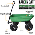 Folding Car Poly Garden Dump Truck With Steel Frame, 10 Inches. Pneumatic Tire, 300 Lb Capacity Body 55L Green Grass Green Metal