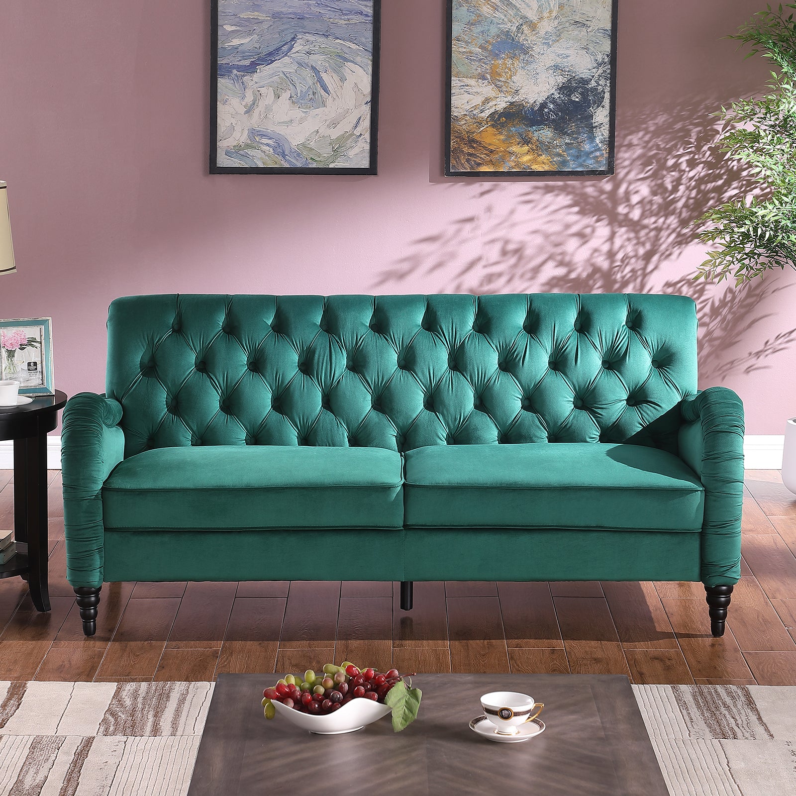 2229,Dark Green Chesterfield 3 Seater ,Modern Sofa Dark Green Velvet