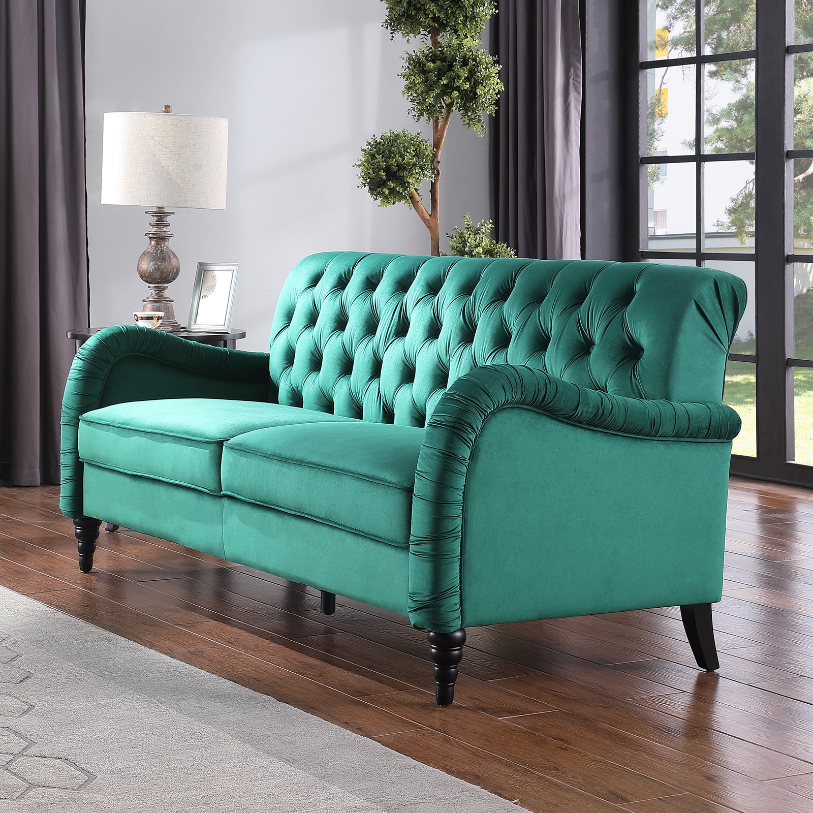 2229,Dark Green Chesterfield 3 Seater ,Modern Sofa Dark Green Velvet