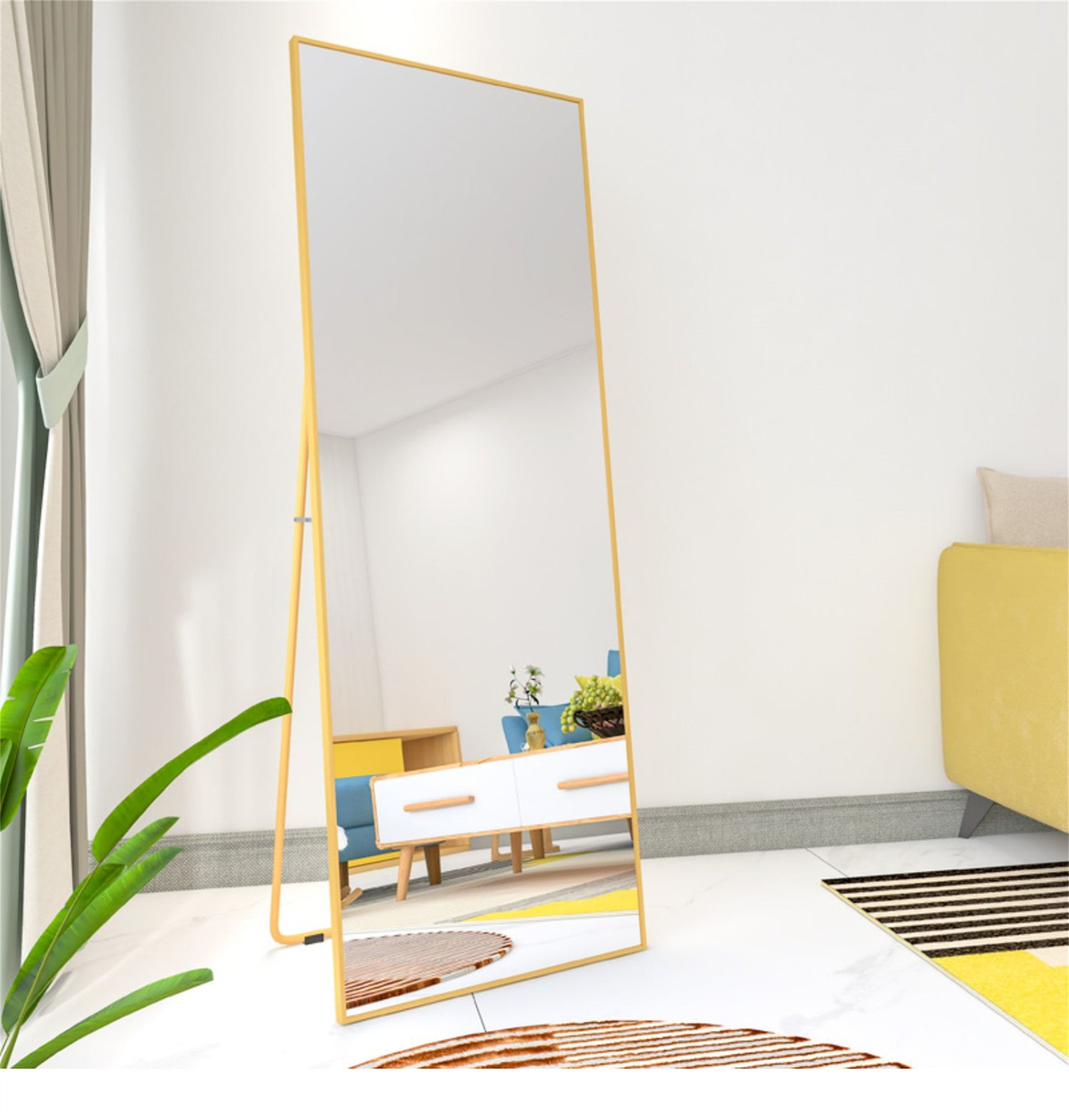 Wall Mounted Alloy Frame Full Length Mirror, Golden Golden Glass
