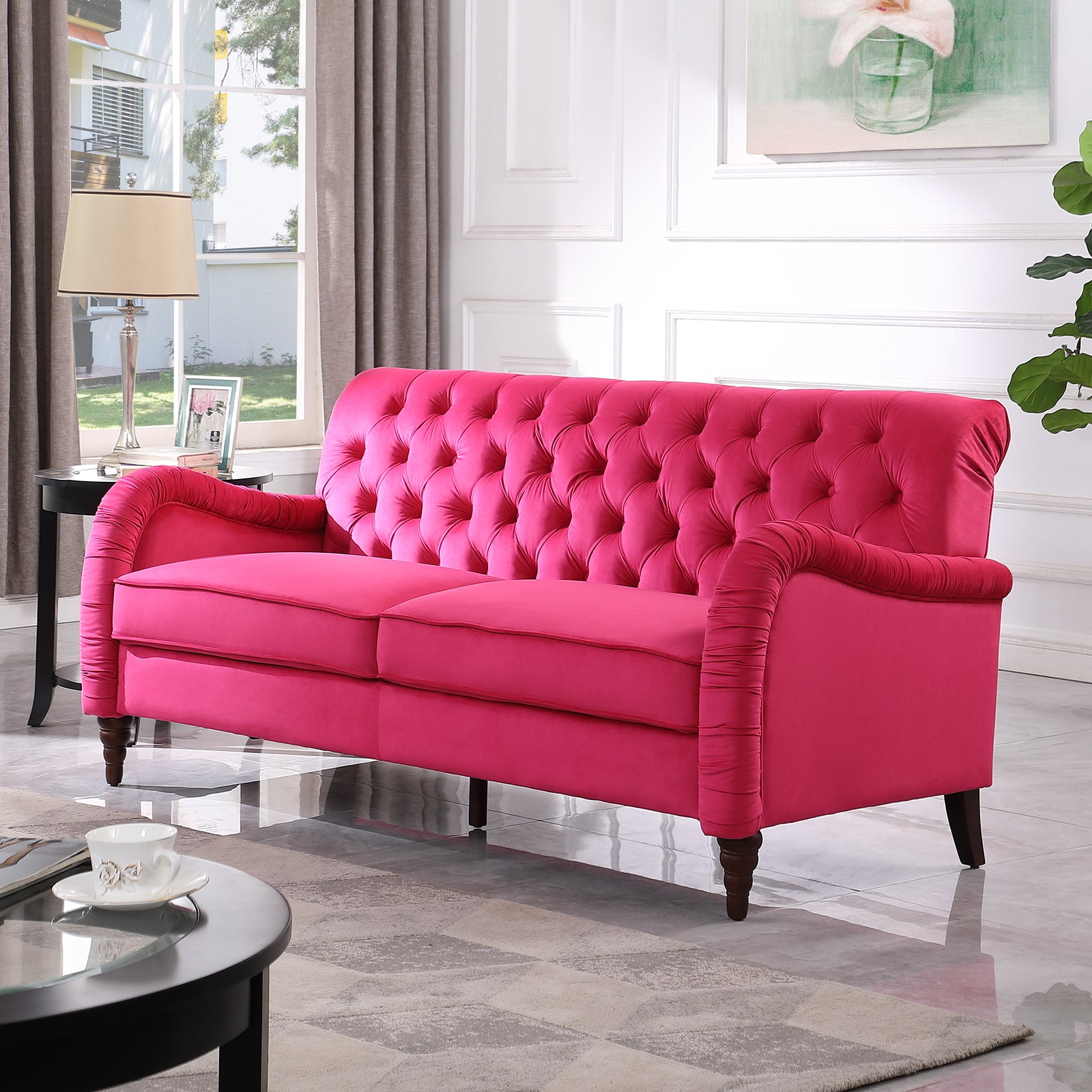 Rose Red Chesterfield 3 Seater ,Modern Sofa Rose Red Velvet