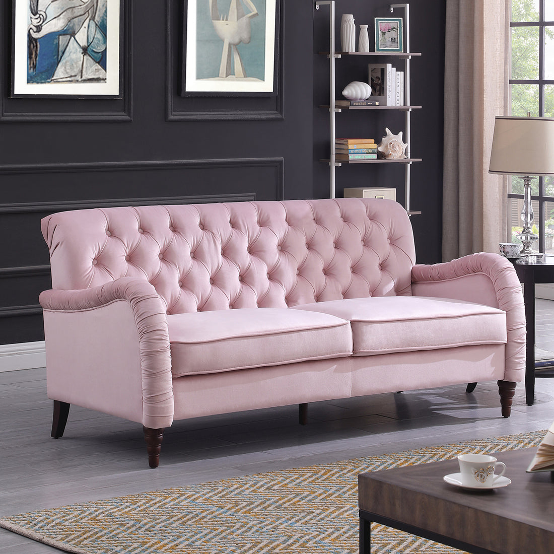 Chesterfield Sofa 3 Seater ,Modern Sofa,Pink Color Pink Velvet