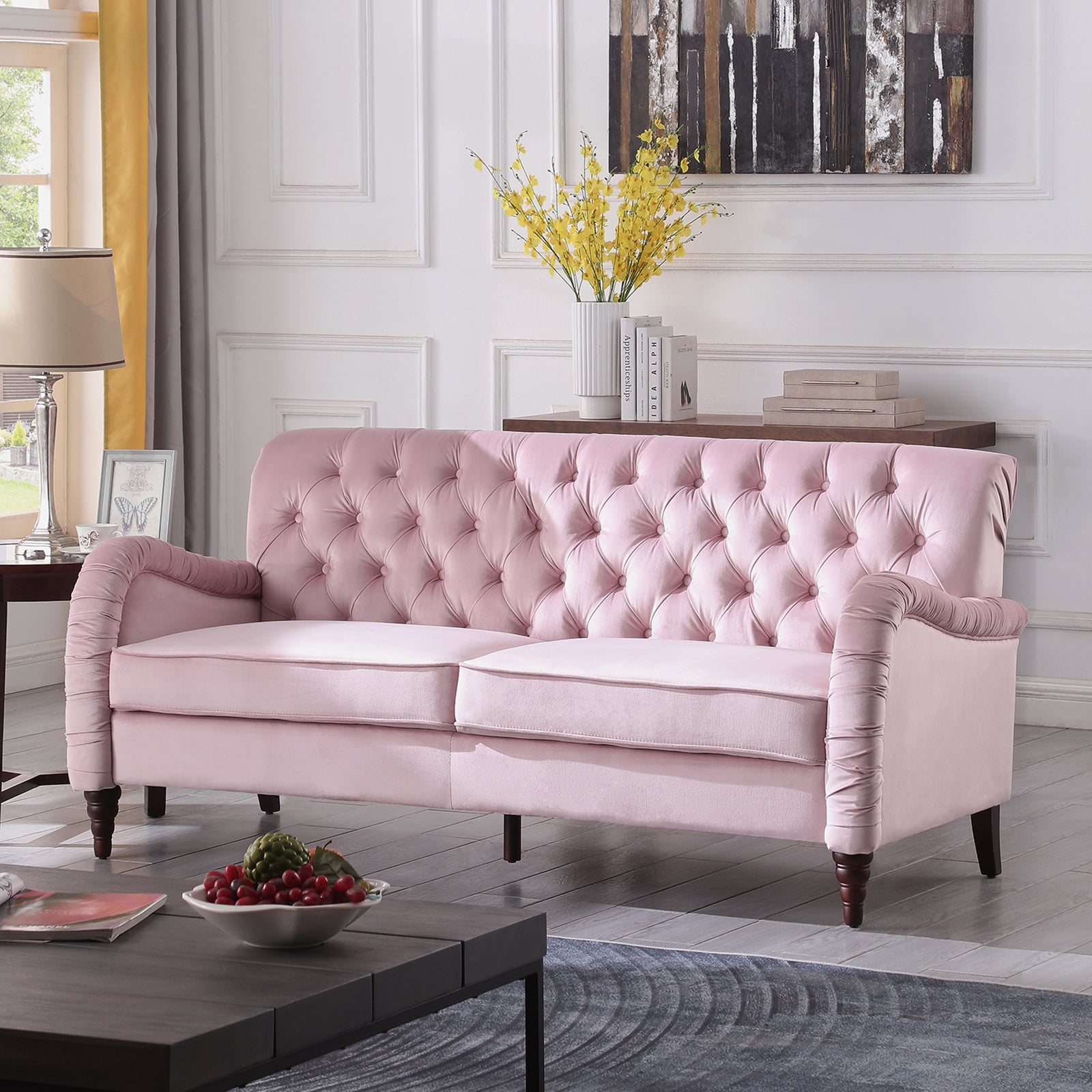 Chesterfield Sofa 3 Seater ,Modern Sofa,Pink Color Pink Velvet