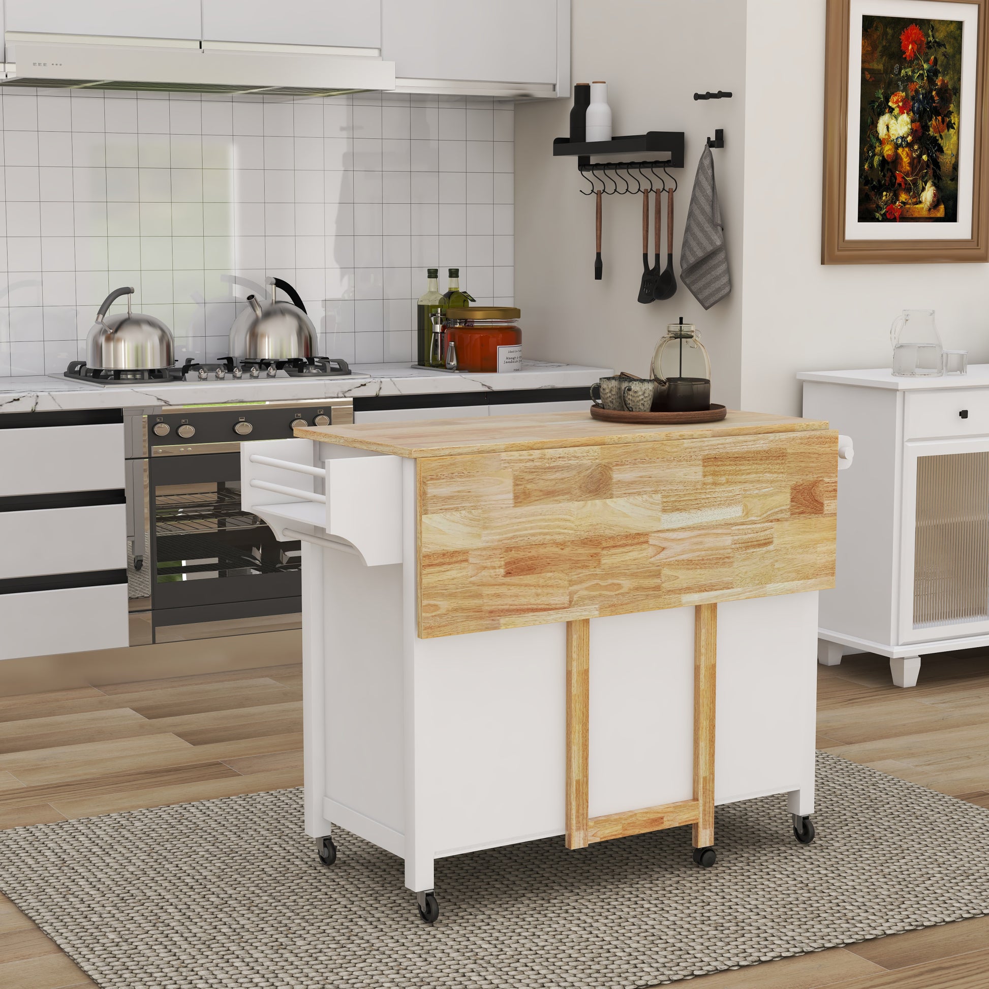 Double Door Kitchen Island With Adjustable -