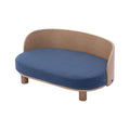 Scandinavian Style Elevated Dog Bed Pet Sofa With Solid Wood Legs And Bent Wood Back, Velvet Cushion, Walnut Dark Blue Foam Solid Wood