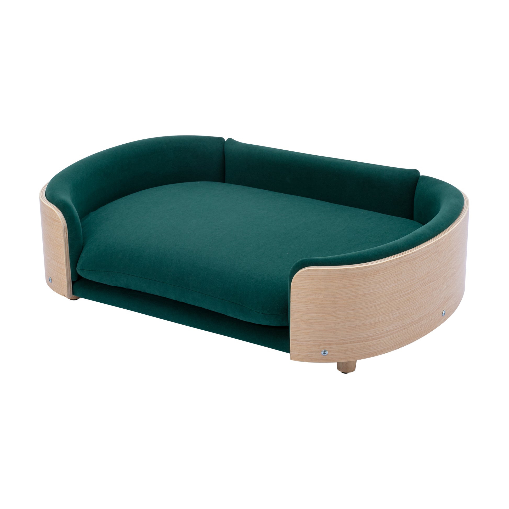 Scandinavian Style Elevated Dog Bed Pet Sofa With Solid Wood Legs And Bent Wood Back, Velvet Cushion,Large Size Green Foam Solid Wood