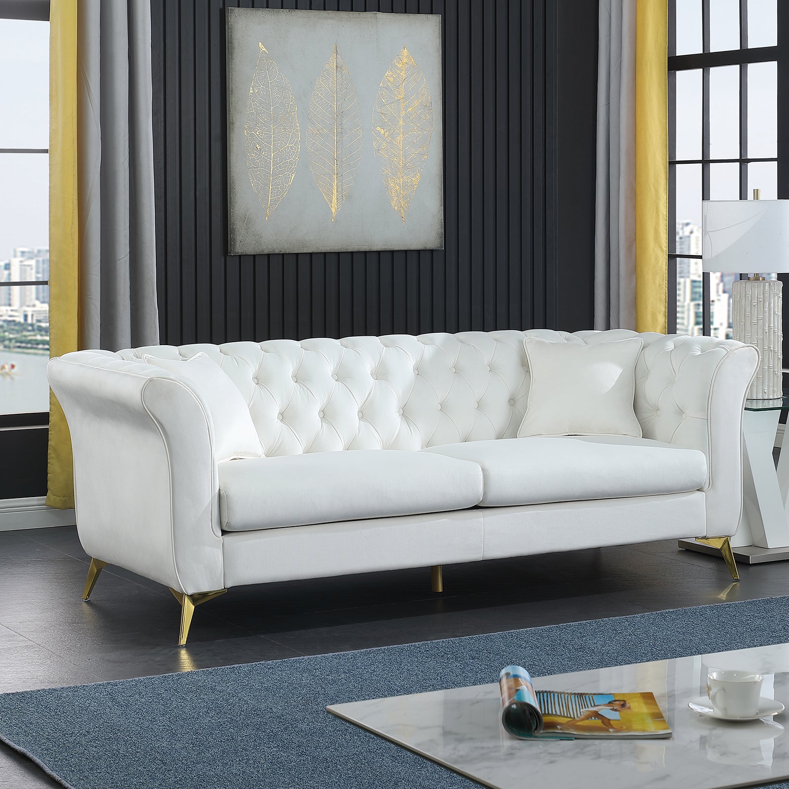 Chesterfield Sofa ,Stanford Sofahigh Quality Chesterfield Sofa ,White Colortufted And Wrinkled Fabric Sofa Contemporary Stanford Sofa . Tufted Sofa With Scroll Arm And Scroll Back White Velvet