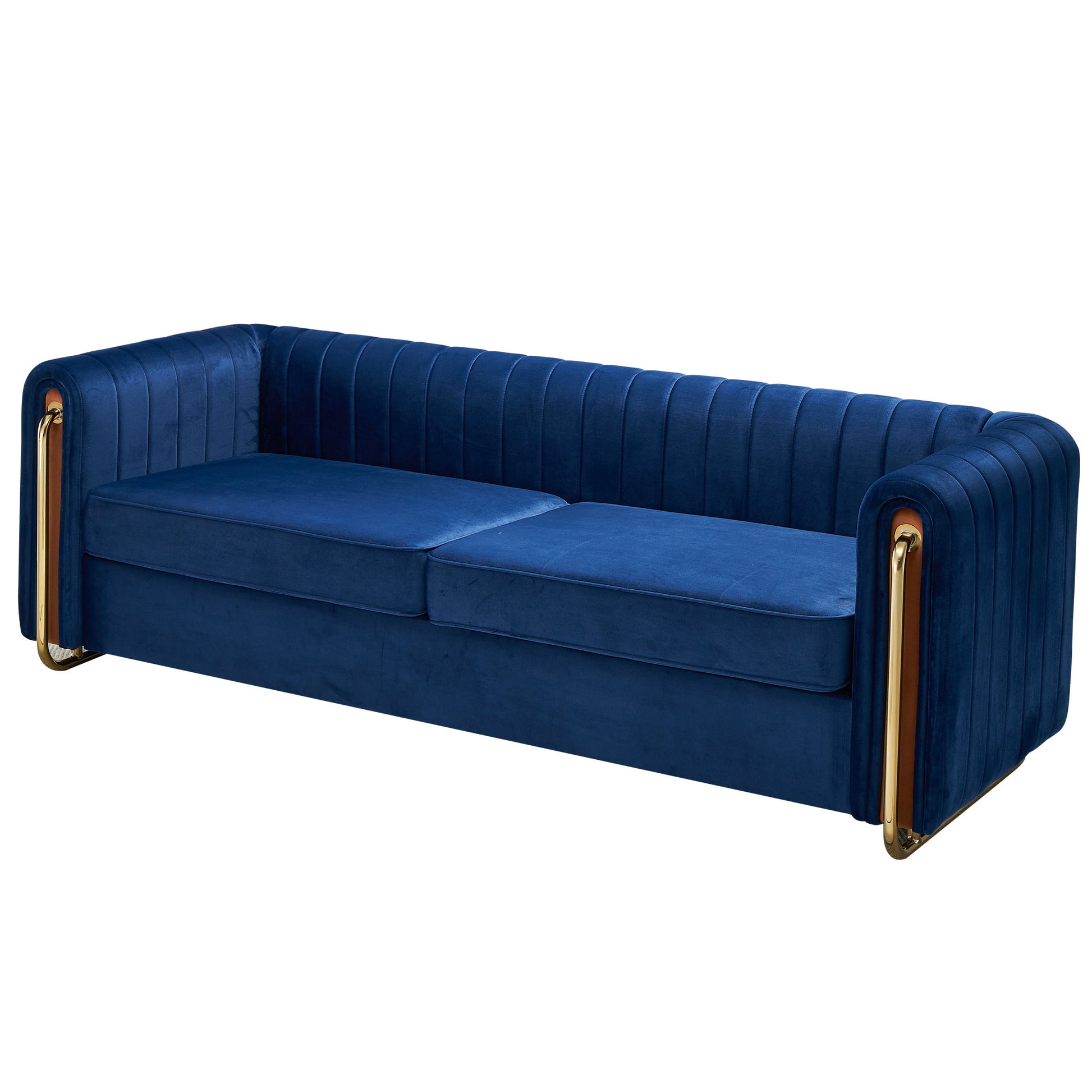 Contemporary Velvet Sofa Couch 84.25''W For Living Room, Blue Blue Velvet Wood Primary Living Space Tufted Back Modern Rolled Arms Foam Velvet 2 Seat