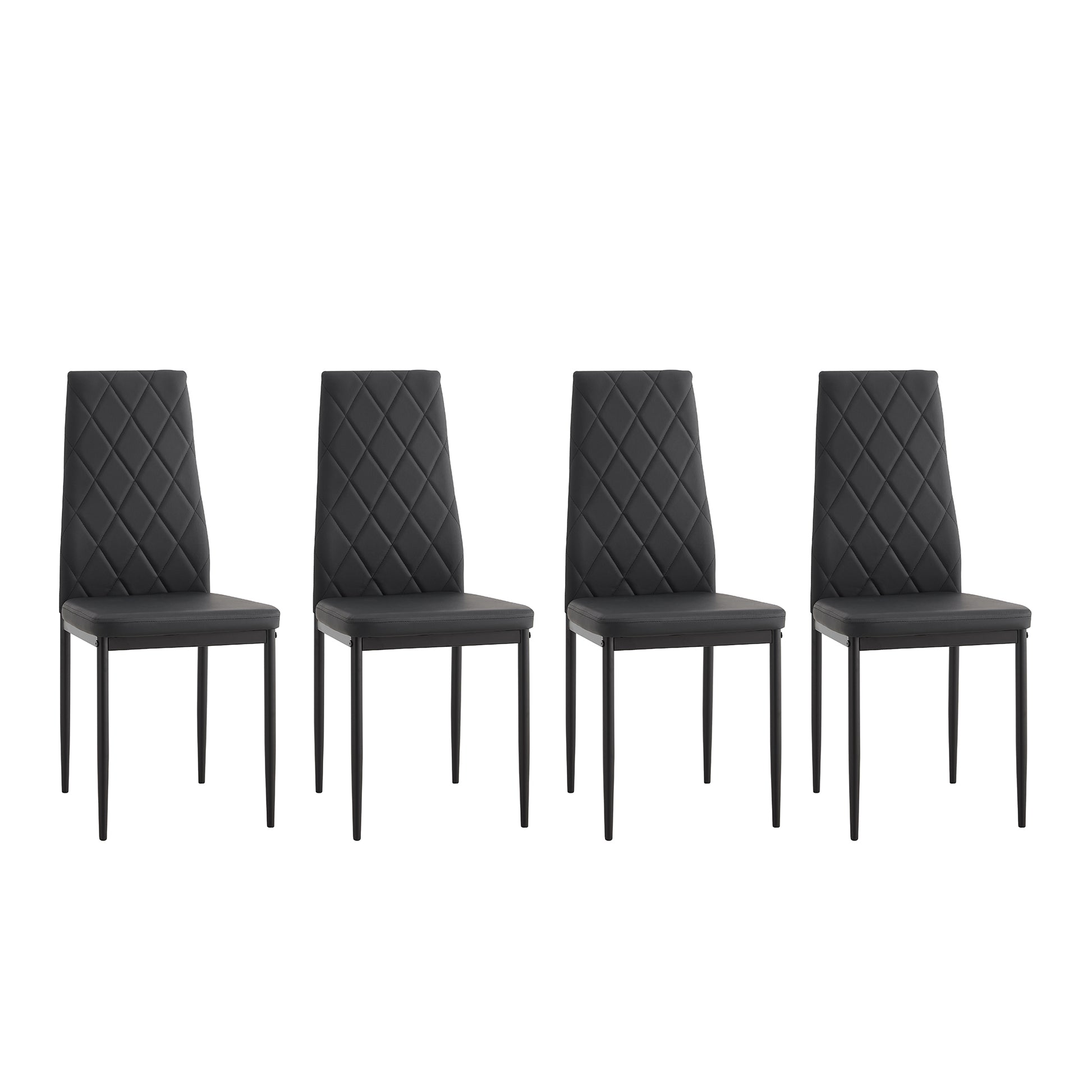 5 Piece Dining Table Set, Dining Table And Chair Black Pu Glass