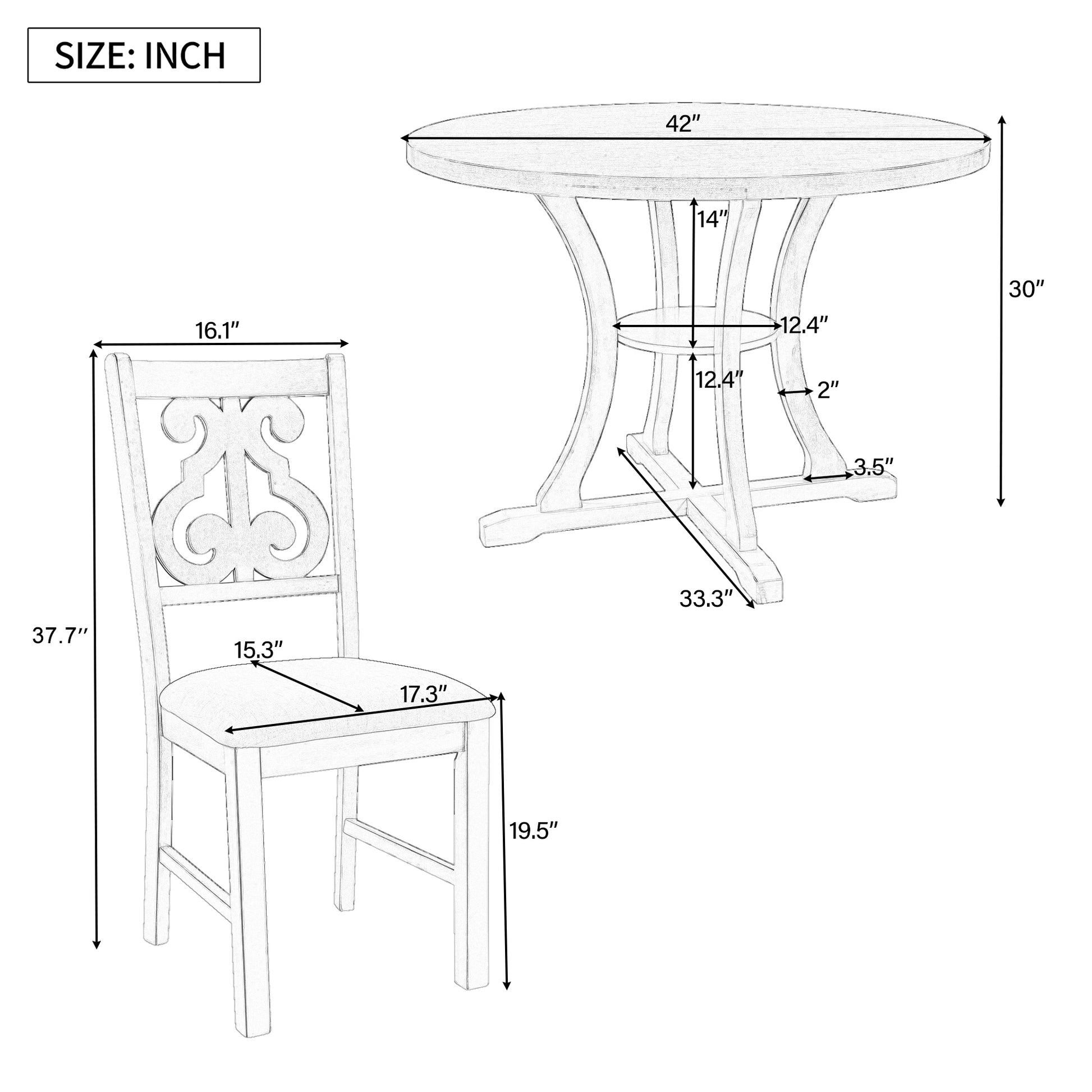 5 Piece Round Dining Table And 4 Fabric Chairs With Special Shaped Table Legs And Storage Shelf Antique Blue Dark Brown Dark Brown,Viridian Mdf