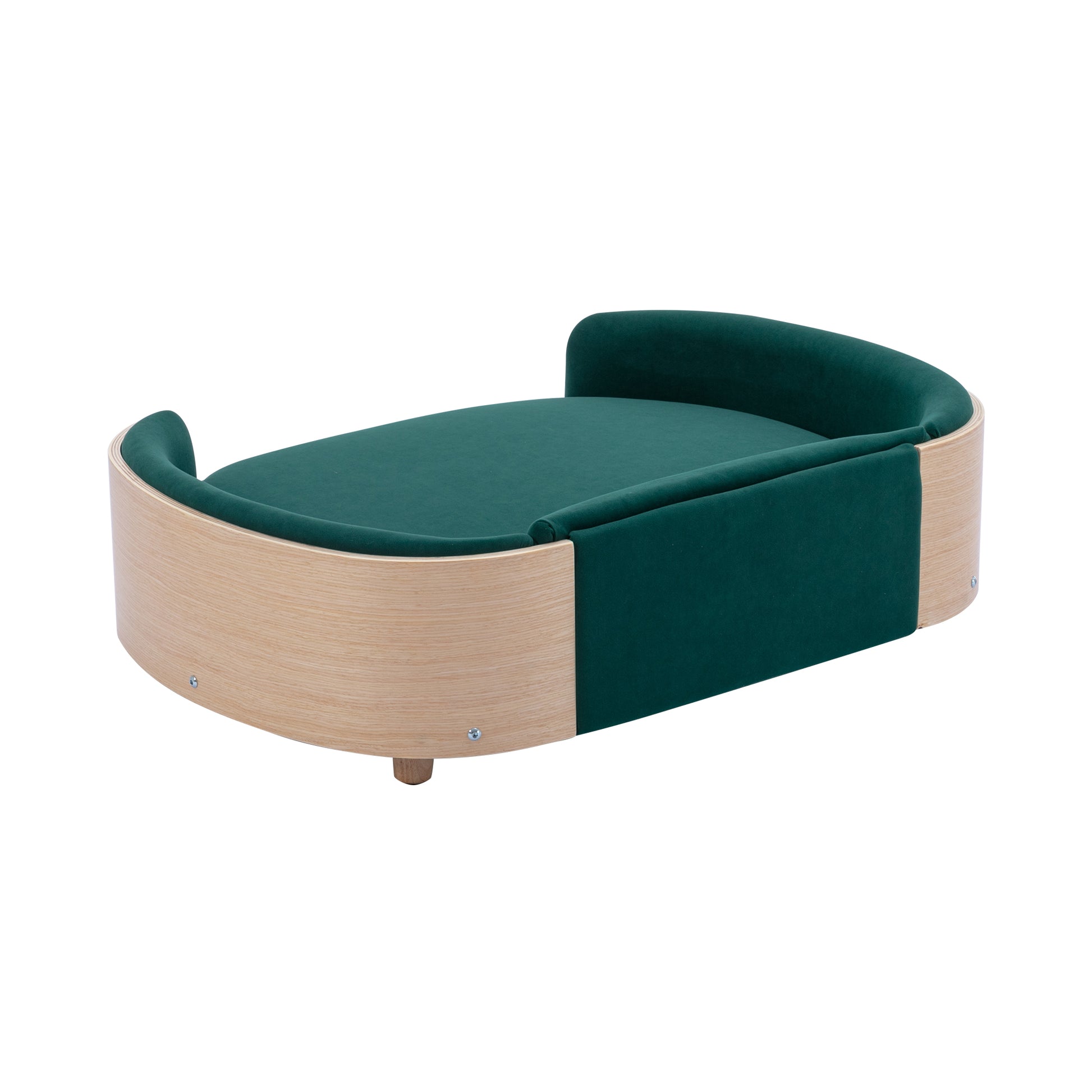 Scandinavian Style Elevated Dog Bed Pet Sofa With Solid Wood Legs And Bent Wood Back, Velvet Cushion,Large Size Green Foam Solid Wood