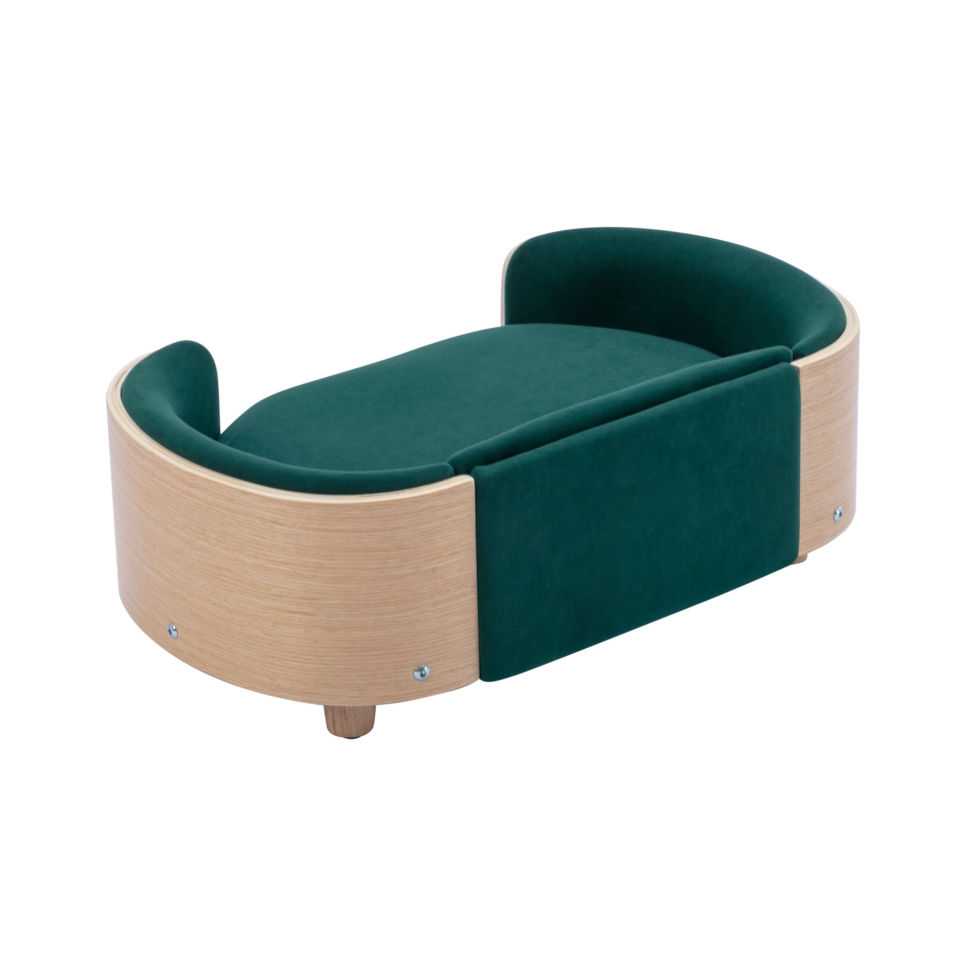 Scandinavian Style Elevated Dog Bed Pet Sofa With Solid Wood Legs And Bent Wood Back, Natural Oak Wood, Velvet Cushion,Small Size Dark Green Removable Cover Scandinavian Dog Small 11 25 Lbs Foam