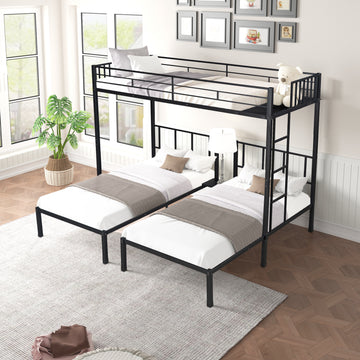 Metal Triple Twin Bunk Bed Can Be Separated Into 3 Twin Beds Sturdy Metal Noise Reduced Bunk Bed For Three Safety Guardrail Cpc Certified No Box Spring Needed Black Metal