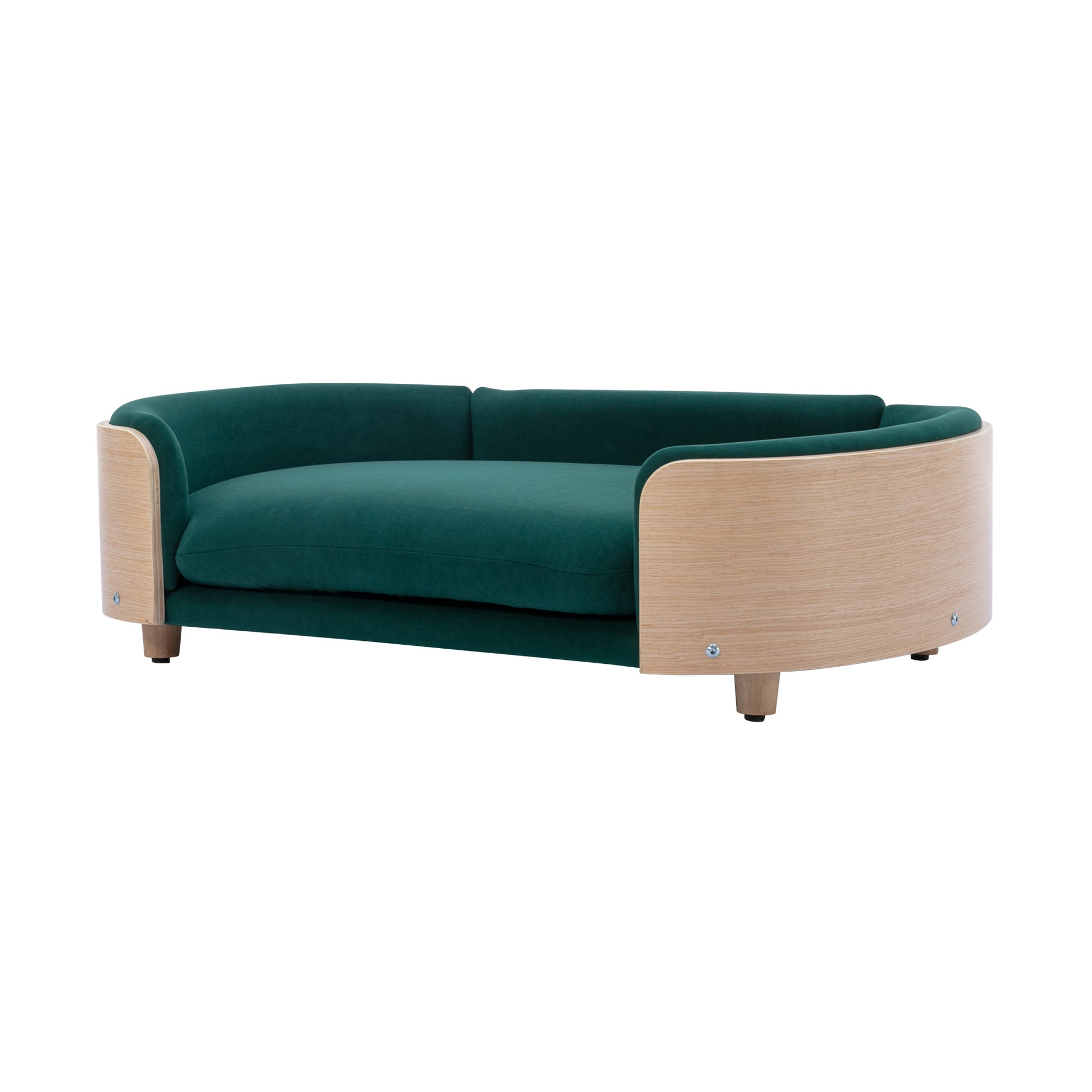 Scandinavian Style Elevated Dog Bed Pet Sofa With Solid Wood Legs And Bent Wood Back, Velvet Cushion,Large Size Green Foam Solid Wood