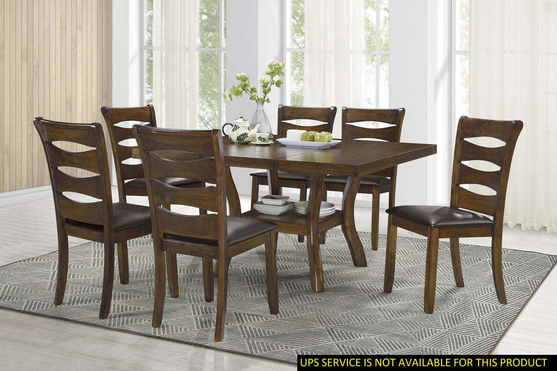 Transitional Dining Room Furniture 7Pc Dining Set Table W Self Storing Leaf And 6X Side Chairs Brown Finish Wooden Furniture Wood Wood Brown Seats 6 Wood Dining Room Self Storing Leaf Extendable Transitional Dining Table With Chair Wood