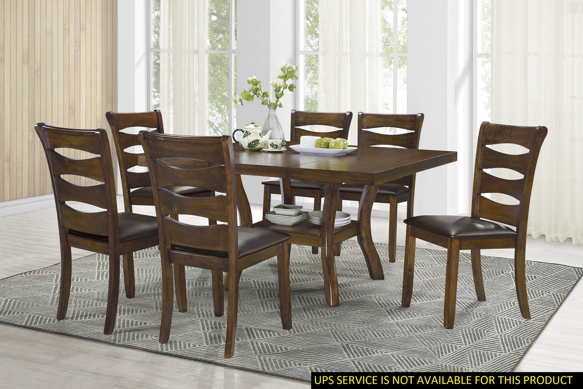Transitional Dining Room Furniture 7Pc Dining Set Table W Self Storing Leaf And 6X Side Chairs Brown Finish Wooden Furniture Wood Wood Brown Seats 6 Wood Dining Room Self Storing Leaf Extendable Transitional Dining Table With Chair Wood