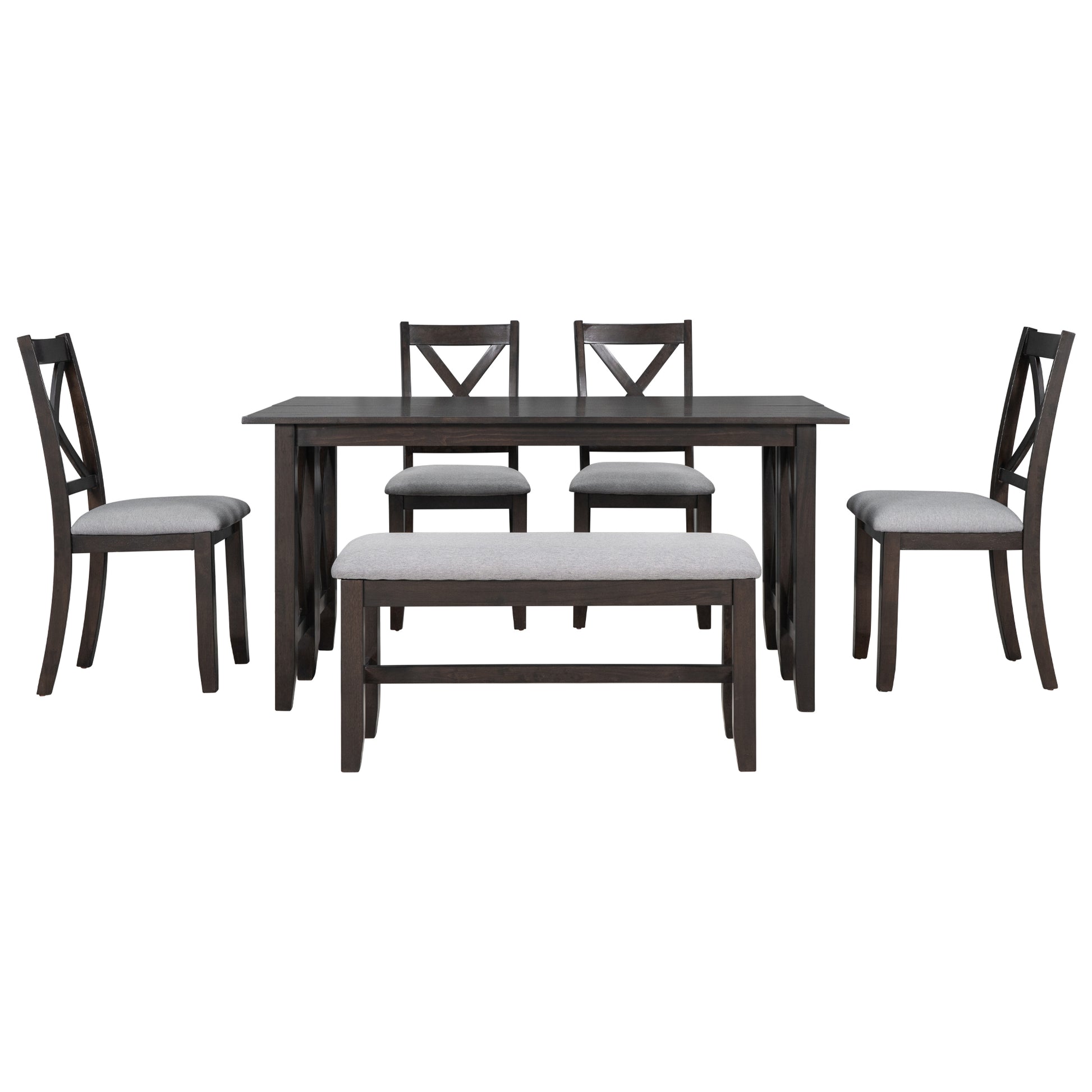 6 Piece Family Dining Room Set Solid Wood Space Saving Foldable Table And 4 Chairs With Bench For Dining Room Espresso Espresso Solid Wood