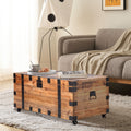 Trunk Table With Four Wheel Large Capacity Storage Coffee Table, Naturalreclaimed Wood Black Metal Natural Solid Wood