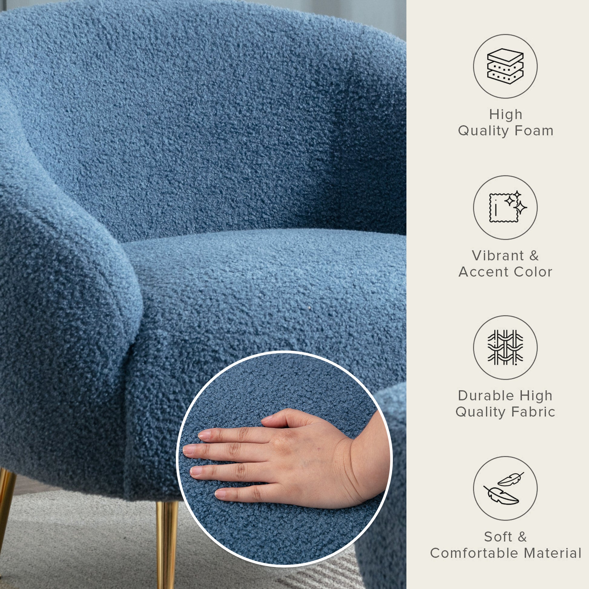 Orisfur. Modern Comfy Leisure Accent Chair, Teddy Short Plush Particle Velvet Armchair With Ottoman For Living Room Dark Blue Foam Altay Velvet