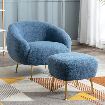 Orisfur. Modern Comfy Leisure Accent Chair, Teddy Short Plush Particle Velvet Armchair With Ottoman For Living Room Dark Blue Foam Altay Velvet